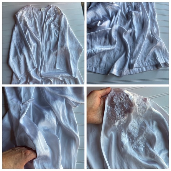 Josie Natori Vintage Satin Robe White Medium Lace pearls Intimate sleepwear - Picture 6 of 8